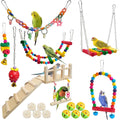 Hamiledyi 17Pcs Parrot Swing Toys Perches Platform with Bird Climbing Ladder Chewing Hanging Standing Colorful Toys Cage