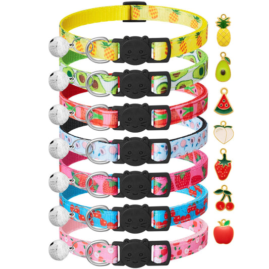 7 Pack Breakaway Cat Collars with Bells & Fruit Pendants,Safety Kitten Collar,Adjustable,Ideal for Girl Cats Boy Male Cats Pet Supplies,Accessories,Gifts