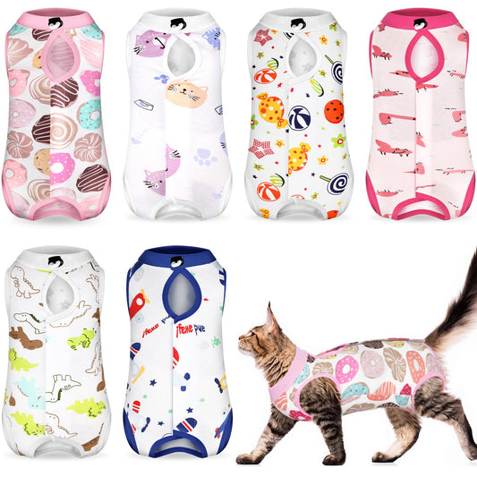 Kacctyen 6 Set Cat Recovery Suit After Surgery Female and Male Cat Kitten Surgery Suit E Collar Alternative Pajama Kitty Clothes for Spay Abdominal Skin Anti Licking(Animal,Medium)