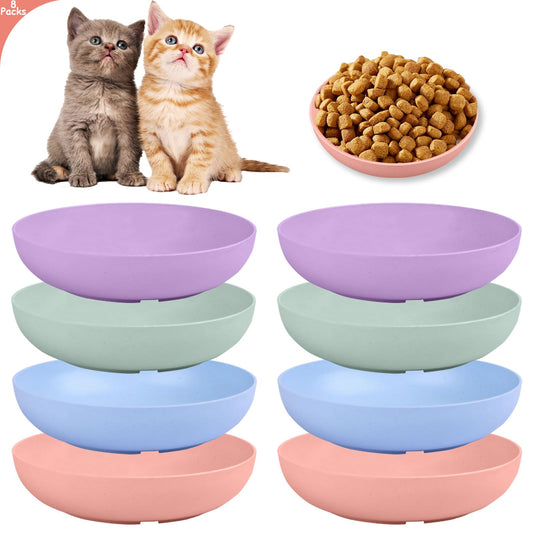 [8-Pieces] Whisker Fatigue Cat Bowl - 5.5 Inch Shallow Cat Food Dish Wide Cats Wet Feeding Bowls, PET Plate for Kittens and Short Legged Cats (Type-A Normal Bowls)