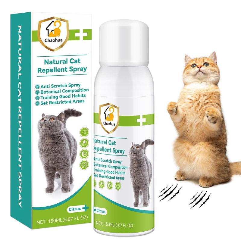 Chaohua Cat Deterrent Spray, Natural Cat Repellent for Indoor & Outdoor Use, Safe Anti-Scratch Furniture Protector, Effective Cat Training Aid Spray for Sofa, Carpet & Door 150ml
