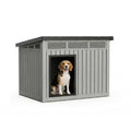 VIXZEN Dog House Outdoor, Indoor Dog House Medium Size Dog with Weatherproof PP Resin Material, Doghouse Outdoor with Openable Roof for Easy Cleaning, Sloped Roof, Air Vents, Easy Assembly (Gray)