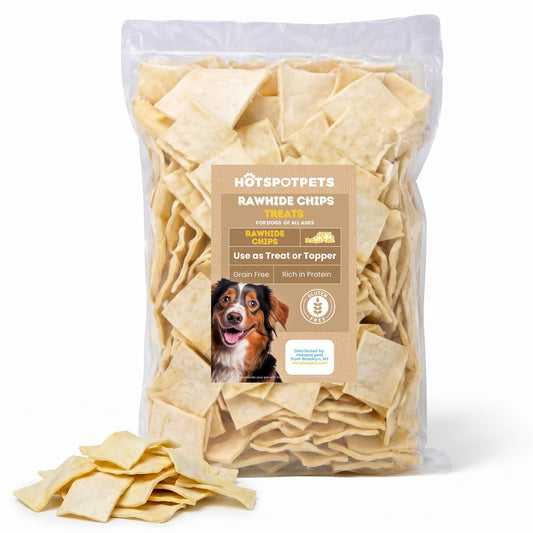 hotspot pets Rawhide Chips Dog Chews - 3LB Bag - Single Ingredient Premium Bulk Rawhide Chips for Dogs - Helps Support Teeth & Dental Chews for Dogs