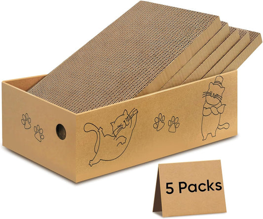 AGYM Cat Scratcher, 5 Packs in 1 Cardboard Box Cat Scratching Pad for Indoor Cats and Kitten, Cat Scratch Pad to Protect Furniture, Large Size