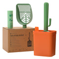 MUTTROS Cactus Cat Litter Scooper with Holder - 2 Replaceable Wheat Straw Plastic Shovels & ABS Handle and Box - Cat Litter Scoop with Bag & Trash Bag Storage - Premium Kitty Litter Scoop Green
