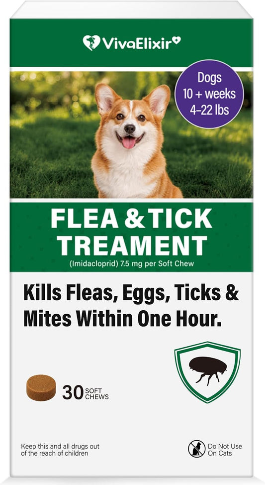 Flea and Tick Prevention for Dogs, Flea and Tick Chews for Dogs, Imidacloprid 7.5 mg Soft Chews for Small Dogs 4–22 lbs,