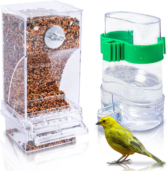 Hamiledyi No Mess Bird Feeders Automatic Parrot Feeder Drinker Acrylic Seed Food Container Parakeet Water Dispenser Cage