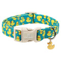 Maca Bates Cute Dog Collar with Rubber Duck Charm for Small Girl Boy Dogs, Green Yellow Ducks Pattern,Adjustable Durable Soft Collars for Male Female Puppy