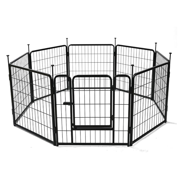Amazon Basics Dog Playpen, 8 Panels Metal Fence with Door, Foldable for Indoor and Outdoor Use, Suitable for Small to Medium Sized Dogs, 24 Inch Height, Black