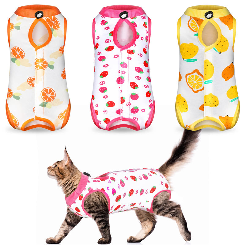 Nuanchu 3 Pieces Cat Recovery Suit Kitten Recovery Suit E-Collar Alternative for Cats and Dogs Abdominal Skin Anti Licking Pajama Clothes Sets(Medium,Fruit Style,Colorful)