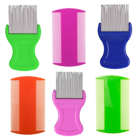 HESSION 6 Pack Flea Lice Combs Removal Dandruff Comb with Metal Teeth Double Sided Fine Combs Metal Teeth Flea Lice Combs for Pets Kids Adults (Random)