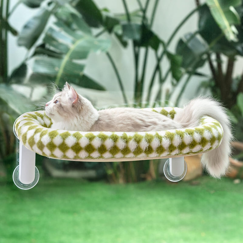 Sunhoo Cat Window Perch Bed Foldable Kitty Windowsill Hammock Shelf Seat Large Cats Suction Cup Indoor Kitten Window Sill Lounger with Soft Plush Cushion Machine Washable 21.26 * 11.8in (Green, M)