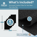 Fresh Headquarters 6-Pack Carbon Filters for Cat Litter Box – Litter Box Filter Replacement, Activated Charcoal Filter, 4.25" x 6.5" Pre-Cut, Compatible with Van Ness Models, Made in USA