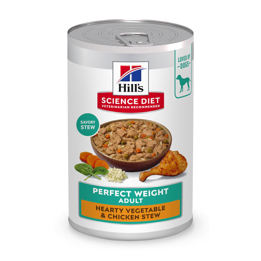 Hill's Science Diet Adult Perfect Weight Wet Dog Food, Hearty Vegetable & Chicken Stew, 12.5 oz. Cans, 12-Pack