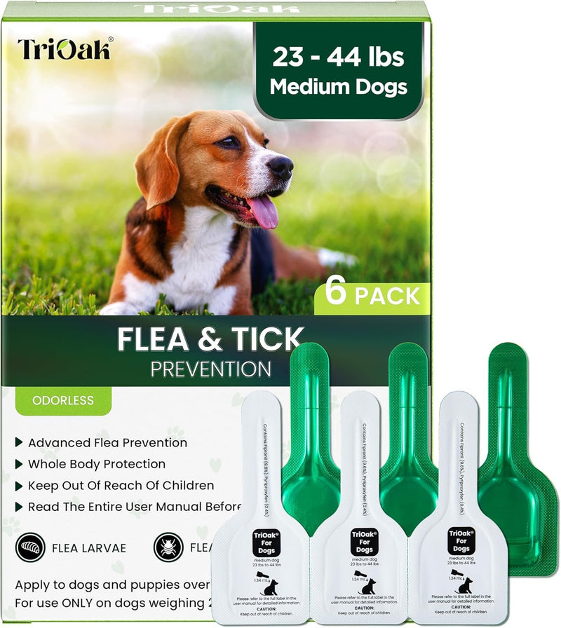 Flea and Tick for Medium Dogs, 6 Doses Helps Dogs 23-44 lbs, Waterproof, Fast