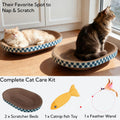 Cat Scratcher Bed with Toys, 2 Pack Oval Cat Scratcher Cardboard, Indoor Cat Scratch Bowl, Large Cat Scratching Board wi