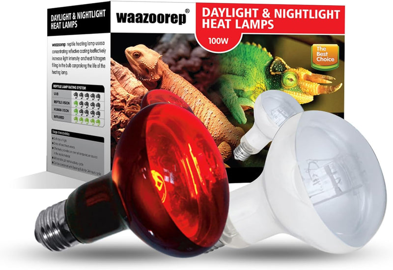 Reptile Heat Lamp Bulbs 100W 2 Pack,Day and Night Infrared Basking Spot Heating Light Combo,UVA Heat Lamp Bulb for Repti