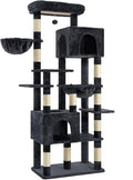 Heybly Cat Tree, 76-Inch Tall Heavy Duty Cat Tower for Big Cats with Extra Wide Baseboard, Multi-Level Large Cat Furniture with 2 Condos & 2 Hammocks, 10 Scratching Posts, Smoky Gray HCT039G