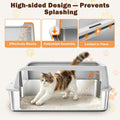 AIPERRO Stainless Steel Litter Box with Lid | XL Metal Enclosed Cat Litter Boxes with High Sided for Big Cats | Anti-Uri