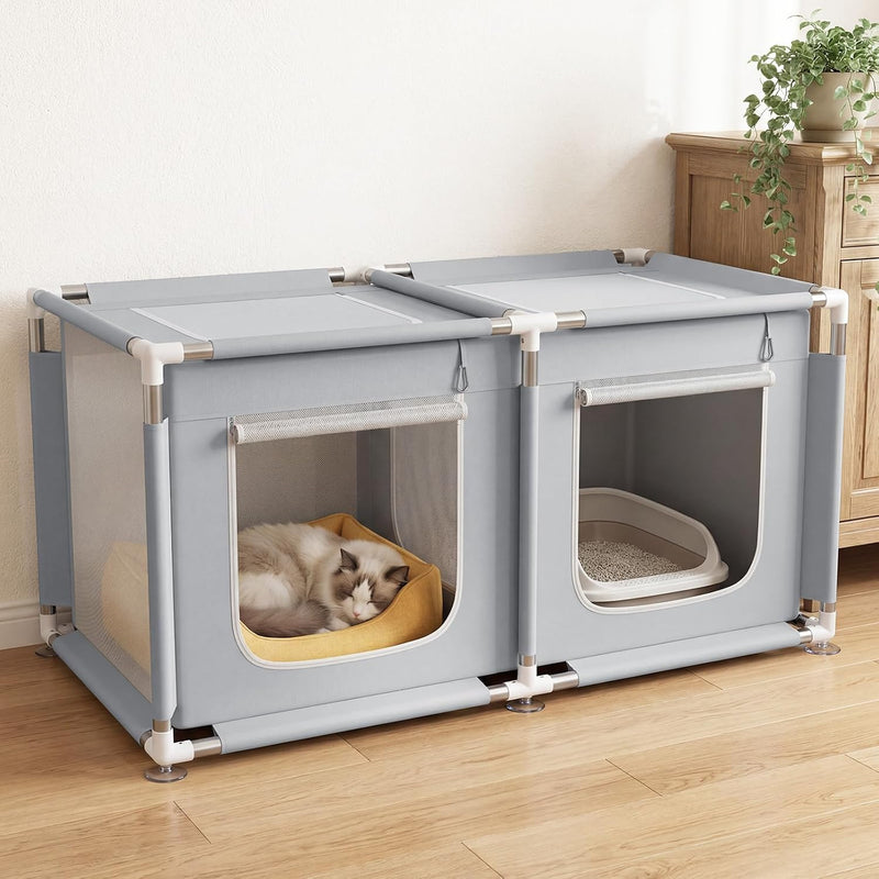 2-in-1 Cat Playpen Indoor Enclosure with Litter Areas 47