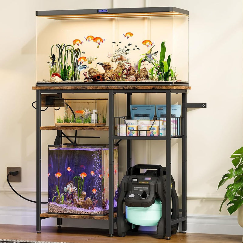 CHOEZON 10-20 Gallon Fish Tank Stand with Power Outlet, 3 Tier Aquarium Stand with Wire Storage Basket, Reptile Tank Sta