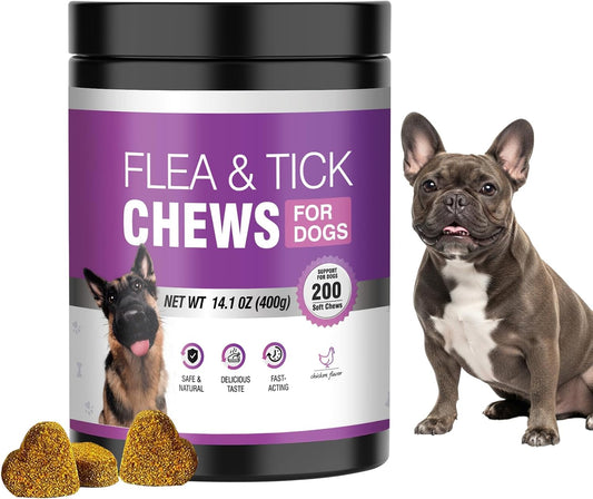 Dog Flea and Tick Chewable Tablets 200 Soft Chews Oral Supplement Chicken Flavor for Dogs All Breeds Sizes Ages Supports