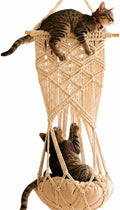 KARCEEY Macrame Cat Hammock Hanging Bed - Boho Wall Swing with Catnip Cushion for Wall Climber & Window Perch - Hardware