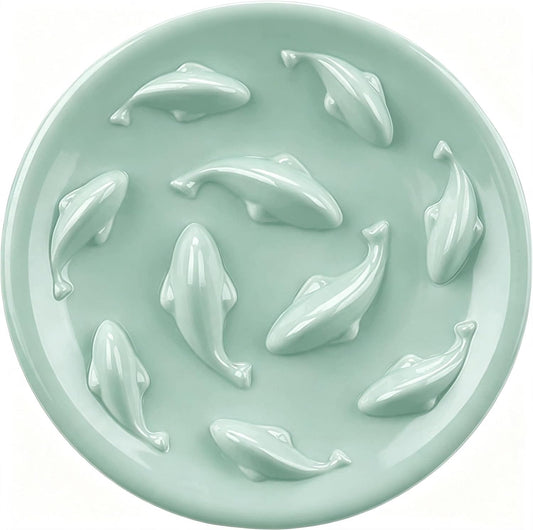 Slow Feeder Bowl for Cats and Small Dogs,Cilkus Fish Pool Design, Fun Interactive Bloat Stop Puzzle Feeder Bowl Healthy Eating Diet Made of Melamine Food Grade Material Dishwasher Safe (Green)