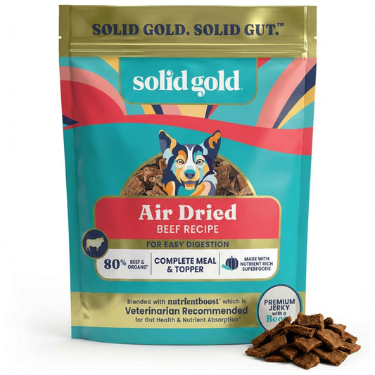 Solid Gold Air Dried Dog Food Toppers for Dry Food - Healthy Dog Treats w/Real Beef & Superfoods - Serve as a Complete Meal, Topper or Treats - Supports Muscle Growth, Immunity & Digestion - 1lb