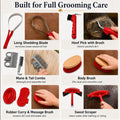 Horse Grooming Kit, 15-Piece Horse Brush Set with Red Tote Bag, Long Shedding Blade, Hoof Pick, Curry Comb, Sweat Scrape
