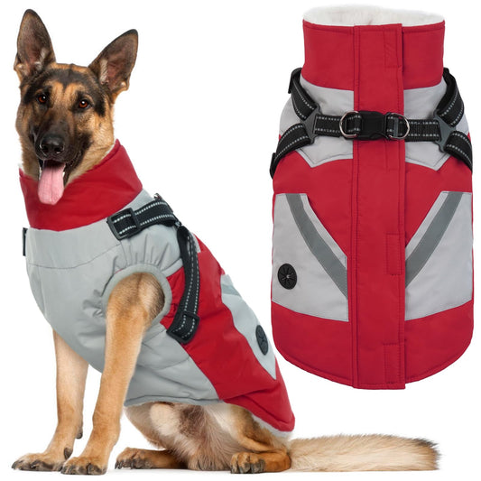 IECOii Winter Waterproof Dog Coats - Zip Up Fleece Jacket for Dogs, Red, XLarge