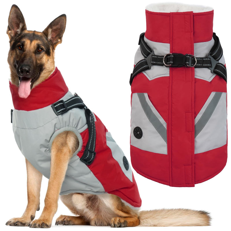 IECOii Winter Waterproof Dog Coats - Zip Up Fleece Jacket for Dogs, Red, XLarge