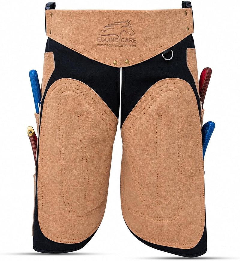 Equine Care Beige Leather Farrier Apron Chaps, Canvas, Back Support, 29in