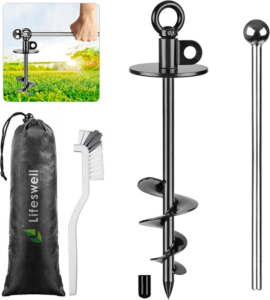 15" Heavy Duty Dog Tie Out Stake, 360° Swivel Anchor, Black