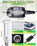 GlowUp UVB 2.4 Bird Cage Light Combo Kit, 20W UVB Bird Light Bulb, Deep U-Shaped Lamp Fixture with Compact Fluorescent Bulb E26 for Captive Birds, Reptiles
