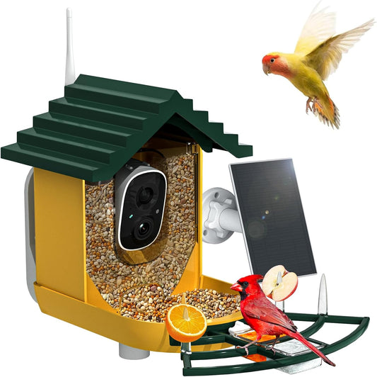 NAVFS Smart Bird Feeder with Camera Solar Powered & AI Bi rd Identification, 2.4Ghz WiFi Bird feeders for Outdoors, 2K L