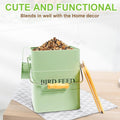 Metal Bird Seeds storage container,Outdoor Bird Container Canister, Pet Food Bin with Wooden Lid/Handle/Food scoop,hold 5-6 Lbs of Wild Bird Seed Sunflower Seed