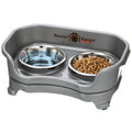 Neater Feeder Express Mess Proof Cat Bowls Elevated, No Spill Feeding Station, Stainless Steel Dishes for Food and Water, Raised Bowls for Indoor Cats, No Fatigue Whisker Friendly Dish, Grey