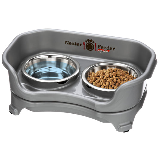 Neater Feeder Express Mess Proof Cat Bowls Elevated, No Spill Feeding Station, Stainless Steel Dishes for Food and Water, Raised Bowls for Indoor Cats, No Fatigue Whisker Friendly Dish, Grey