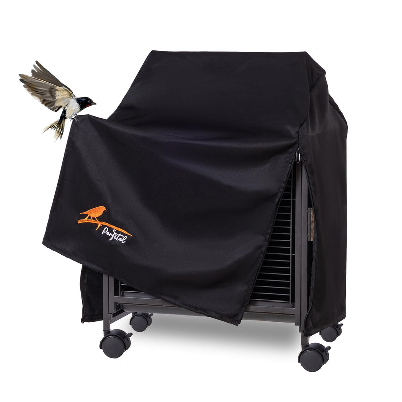 Perfitel Small Bird Cage Cover(Black) Good Night Black-Out Cover for Birdcage with Roof Top Durable Breathable Washable Material (cage is not Included) (18.9