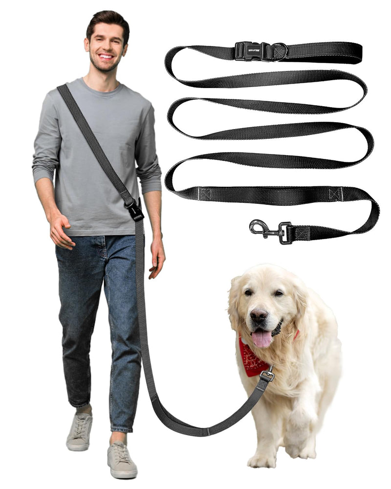 WANFIRE Hands Free Dog Leash, 5.1-8.9Ft Crossbody Long Leash, Waist Dog Belt for Small & Medium Dogs, City Walking & Running Outdoor Hiking &Travel etc. (Black)
