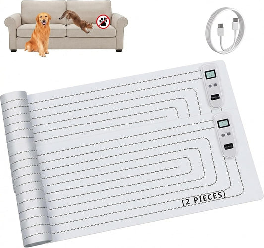 Seerway Pet Shock Mat for Dogs and Cats, 2-Piece 60"x 12" Rechargeable Electric Training Mats to Keep Pets Off Couch, Be