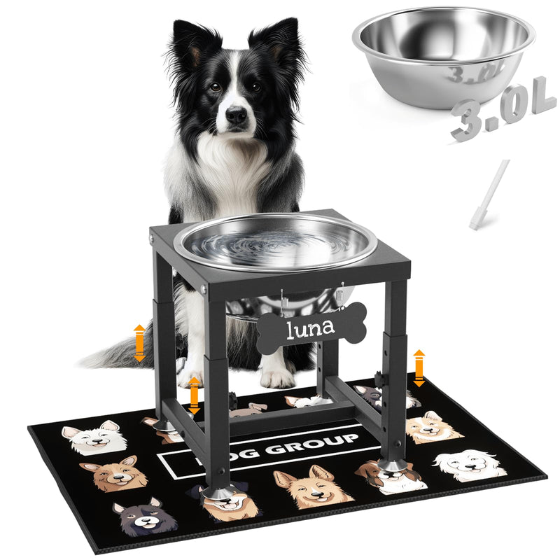 ADENGL 0.8 Gallon Elevated Dog Water Bowl for Medium Dog, 4-Height Adjustable (8–12.2'') Raised Stainless Steel Bowl with Spill-Proof Mat & Sturdy Metal Stand, Easy-Clean Feeder for Indoor/Outdoor Use