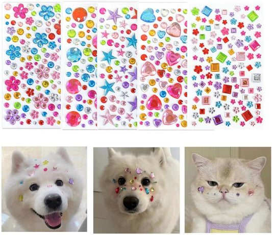 10 Sheets Pet Grooming Decorative Hair Diamond Sticker, Dazzling Gems Rhinestones DIY Sticker for Puppy Kitten Grooming,