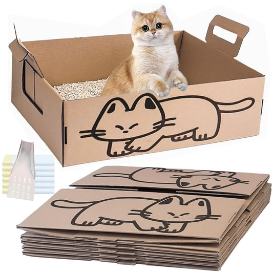 Gxsdj 6PCS Disposable Litter Boxes for Cats,Foldable Cardboard Cat Litter Box with Scoops,Portable Leak Resistant Travel Litter Box with Trash Bags for Cats Small Pets,16.5 x 13.5 x 5.9 Inch