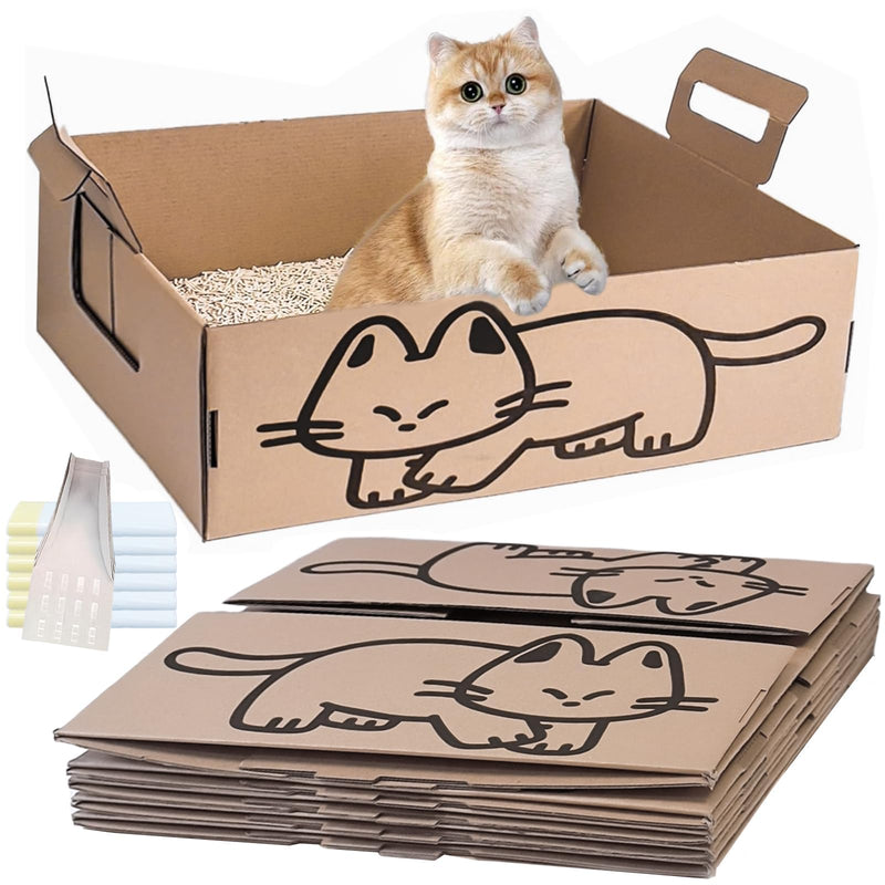 Gxsdj 6PCS Disposable Litter Boxes for Cats,Foldable Cardboard Cat Litter Box with Scoops,Portable Leak Resistant Travel Litter Box with Trash Bags for Cats Small Pets,16.5 x 13.5 x 5.9 Inch