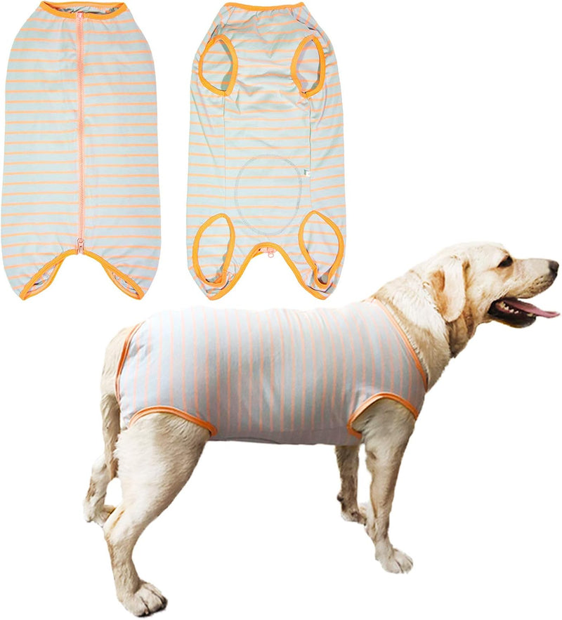 Dog’s Recovery Suit Post Surgery Shirt for Female Male Dog, E-Collar Alternative Wound Protective Clothes (Grey orange-2