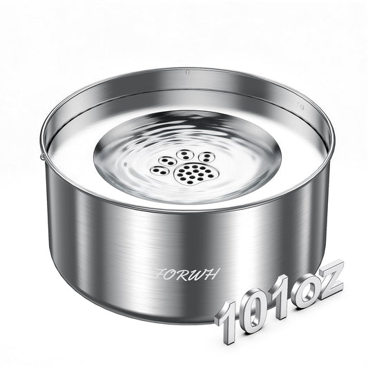 304 Stainless Steel Dog Water Bowl No Spill, 101oz/3L Large Capacity Pet Water Dispenser with Floating Disk, Non-Slip Slow Drink Feeder for Cat, Anti-Gulping & Splash Proof for Travel, Car & Home