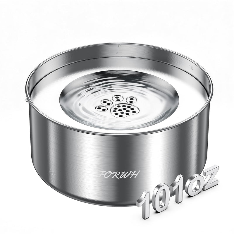 304 Stainless Steel Dog Water Bowl No Spill, 101oz/3L Large Capacity Pet Water Dispenser with Floating Disk, Non-Slip Slow Drink Feeder for Cat, Anti-Gulping & Splash Proof for Travel, Car & Home