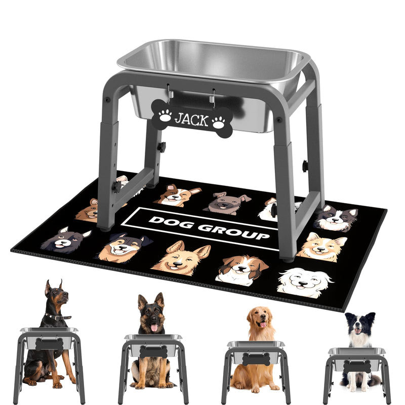 1.2 Gallon Elevated Dog Water Bowl, Height Adjustable (11–17'') Raised Stainless Steel Bowl with Spill-Proof Mat & Sturdy Metal Stand, Tip-Proof, Easy to Clean, Indoor & Outdoor Use